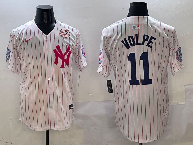 Men New York Yankees 11 Volpe White Stripe Jointly Name Nike 2025 MLB Jersey style 5
